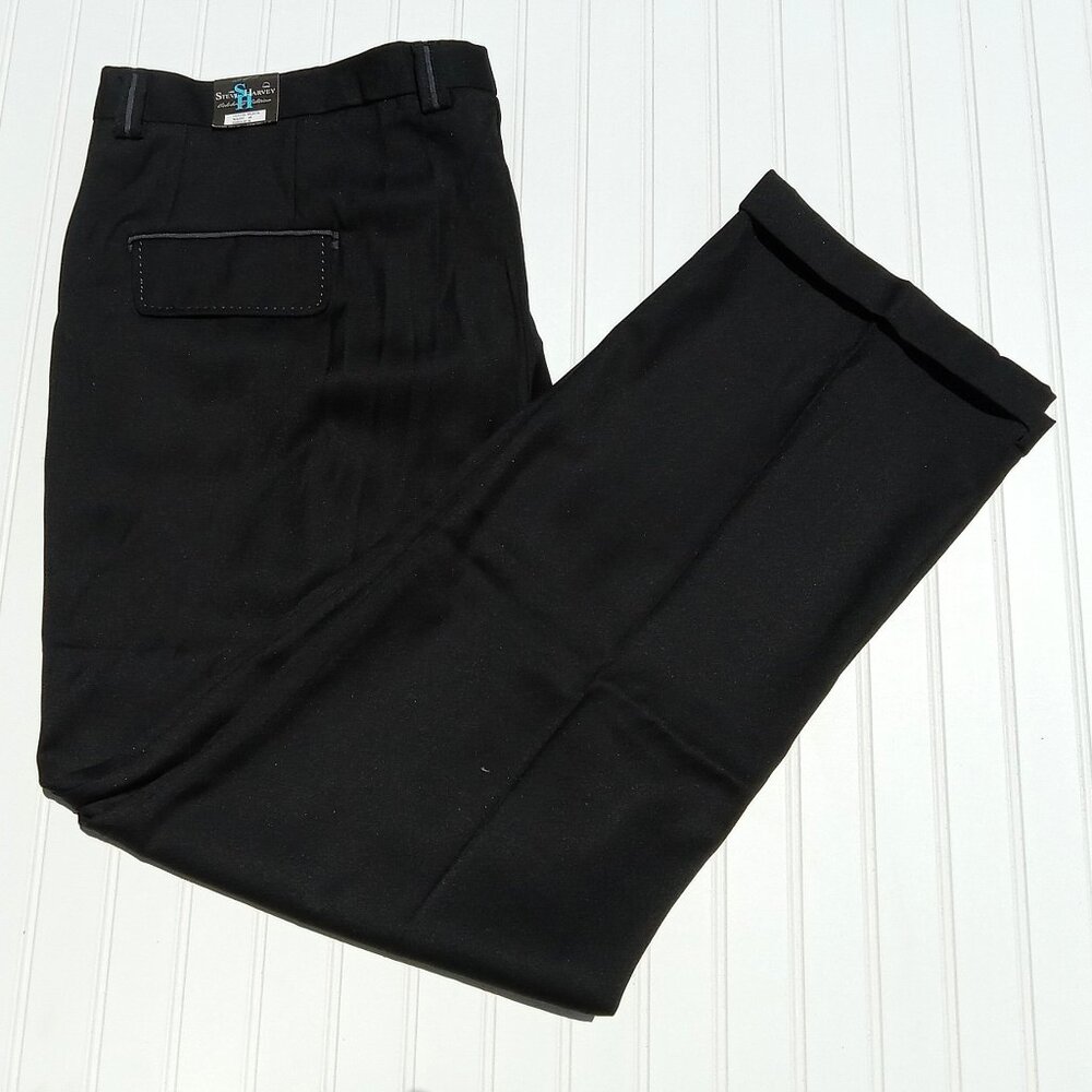 STEVE HARVEY Dress Pants 48 x 34 Black Pleated Front Cuffed Hems Classic Slacks